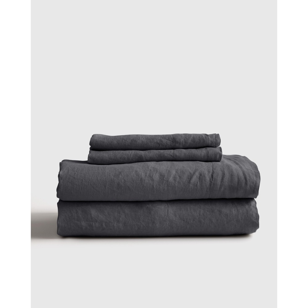 Quince European Linen Sheet Set Charcoal Grey Queen Full Bedding Flax Solid